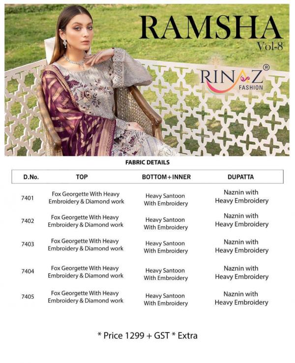 Rinaz Ramsha 8 Designer Georgette Pakistani Salwar